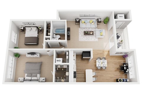 Floor plan for 2 beds, 1 bath, 982 sqft